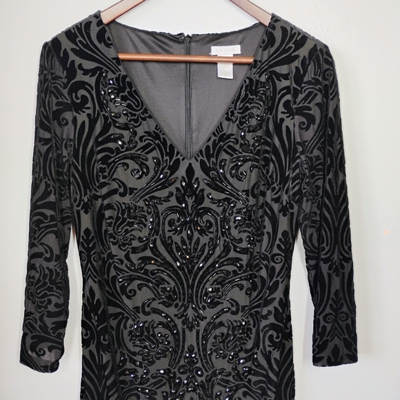 Cache Y2K Velvet Jeweled Formal Dress Womens 12 Black Sheer Goth Cocktail Party - Picture 4 of 15